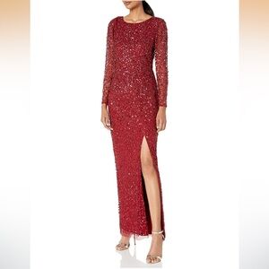 Adrianna Papell Cranberry Beaded Gown Worn Once Women’s Size US 10